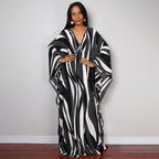 Black and white beach dress one-piece swimwear with zebra stripe print and wide sleeves
