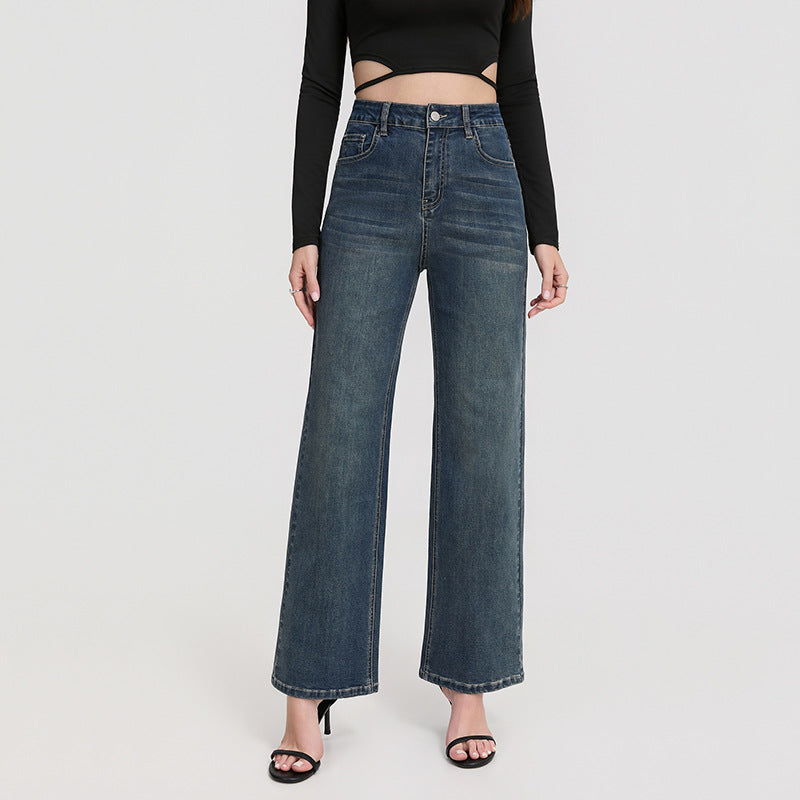 High-Waist Straight-Leg Blue Jeans
