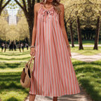 Striped Spaghetti-Strap Vacation Dress