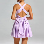 Women's Cami Dress Sexy Wooden Ear Smocking Backless Bow A Line Dress