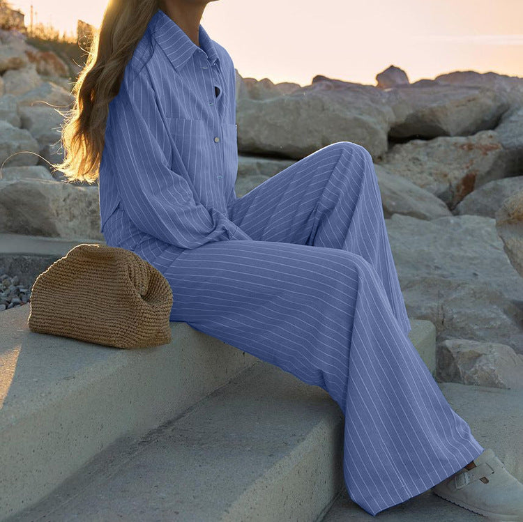 Striped Shirt & Wide-Leg Pants Set