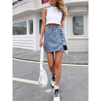 High Waist Denim Summer Lace Up Split Skirt