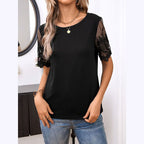 Women's Embroidered Mesh Patchwork Short Sleeve Top
