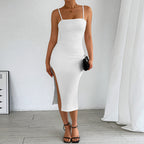 Women's Backless Suspender Sheath Dress With Slit