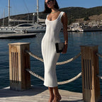 Ribbed Square-Neck Sleeveless Knit Bodycon Midi Dress