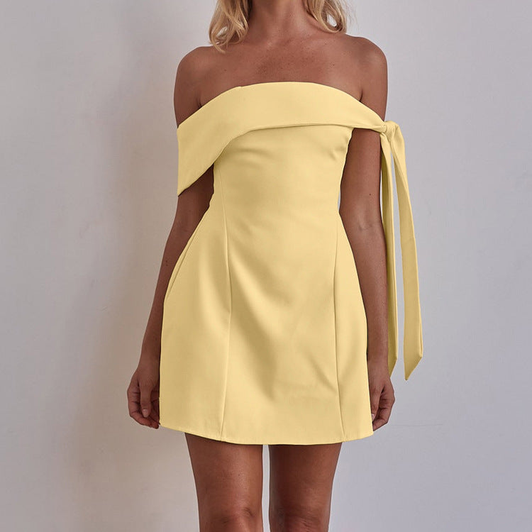 Women's Off Neck Bandeau One Shoulder Sexy Short Dress Women Clothing A Line Dress