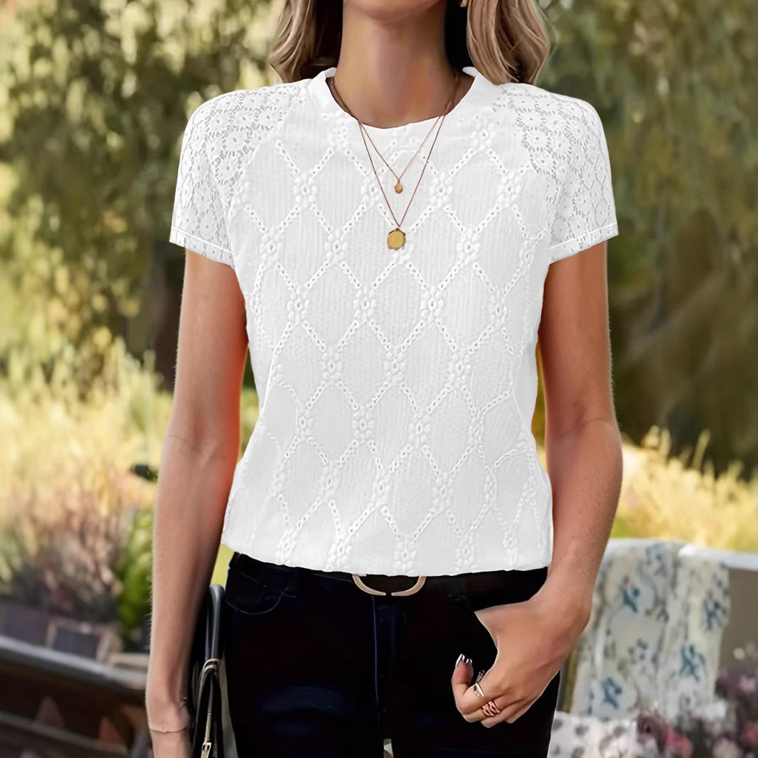 Crochet Round Neck Short Sleeve Top