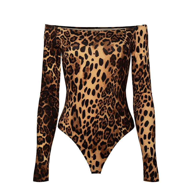 Women’s Leopard Print Off Shoulder Jumpsuit