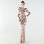 Women's Embellished Sequin V Neck Fishtail Evening Dress Elegant Luxury Cocktail