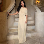 One-Shoulder Ruched A-Line Maxi Dress