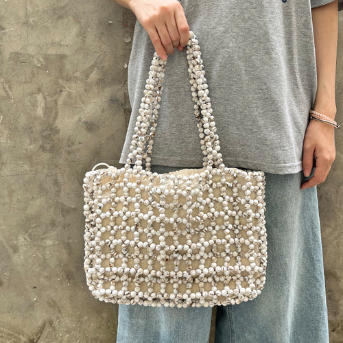 Handmade Beaded Bag Women's Summer Pearl Woven Handbag Fashionable Stylish Underarm Tote Bag