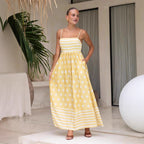 Women's Summer Printed Backless Sexy Suspenders Large Swing High Waist Dress Women