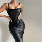 Party Dress Nightclubs Faux Leather Pleated Cami