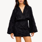 V-Neck Jacquard Long Sleeve Mini Dress