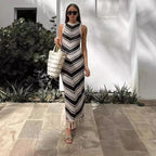 Tight Striped Tassel Knitted Sleeveless Summer Midi Dress