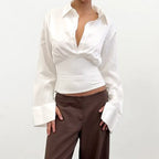 White Fitted Collared Long Sleeve Shirt