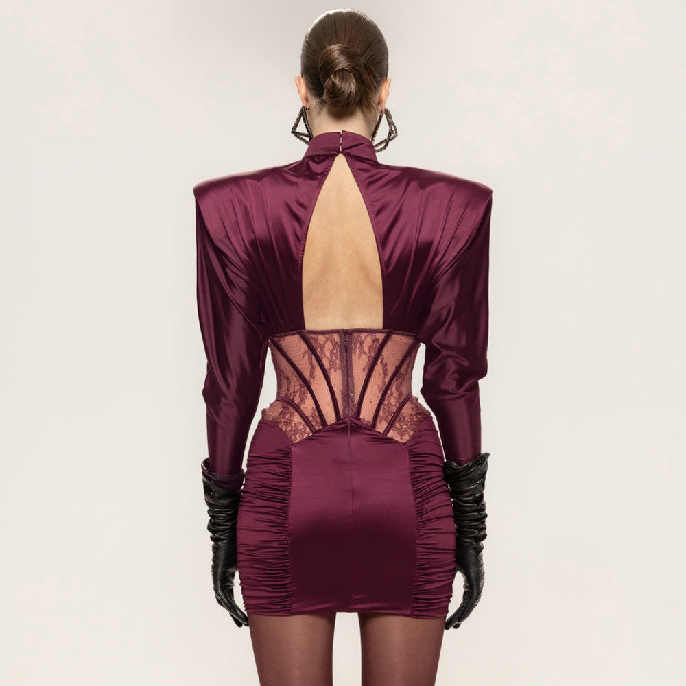 Women's Autumn Winter Tight Elastic Satin Hip Elegant Dress
