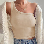 Women's Short Slim-Fit Ribbed Top Summer Women Clothing Trendy One-Shoulder Sleeveless Camisole