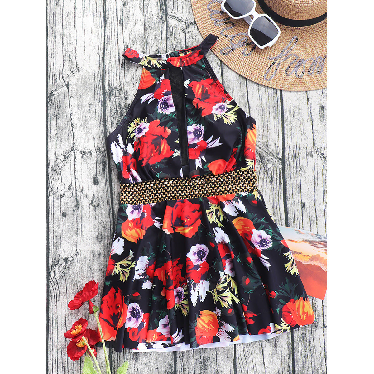 Conservative Printed One-piece Swimwear