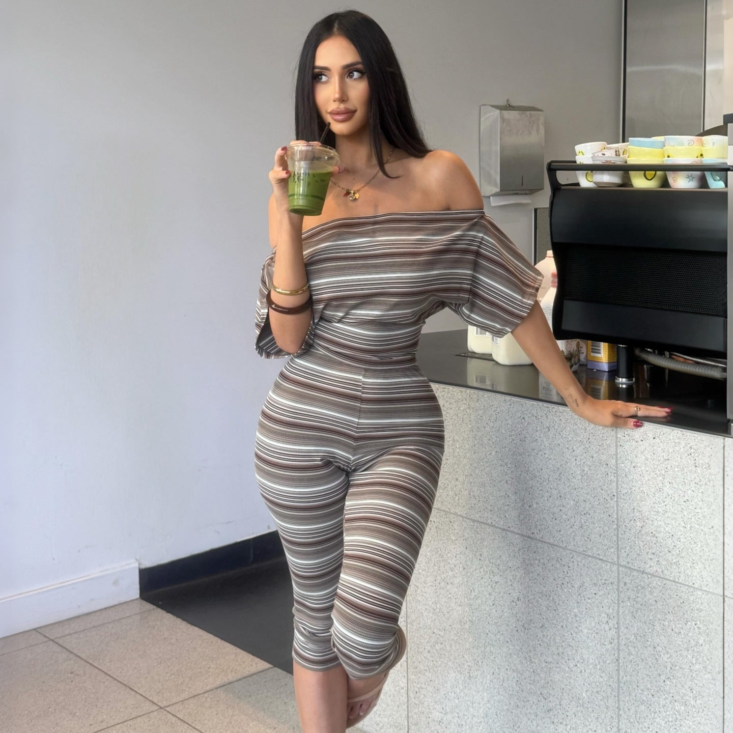 Summer Women Striped Sexy Tube Top off Shoulder Short