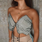 Wrapped Chest Zipper Cropped Strap Street Top