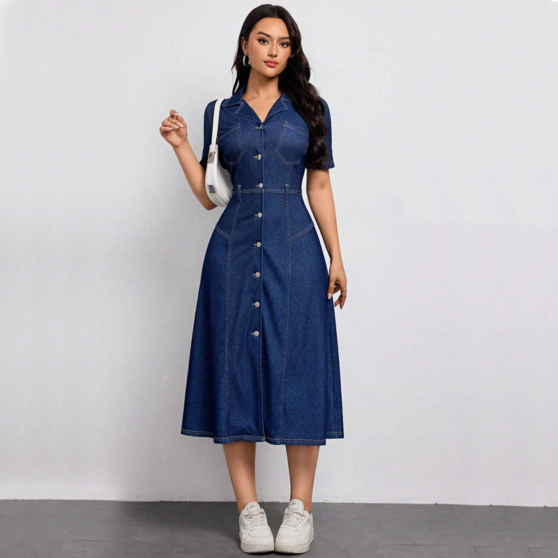 Women's Cinched-Waist Denim Maxi Dress
