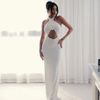 Women's Halter Backless Cutout Slit Bodycon Maxi Dress