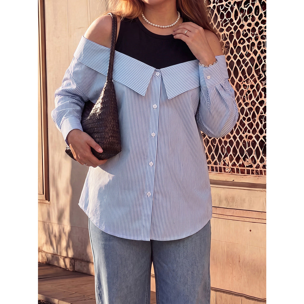 Plus Size Faux Two-Piece Striped Top