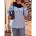 Plus Size Faux Two-Piece Striped Top