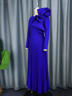 3D Floral Long-Sleeve A-Line Maxi Dress