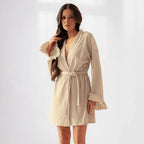 Autumn Knitted Simple Casual Cardigan Long Sleeve Nightgown Ladies Loose Comfortable Homewear