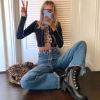 Women’s Black Lace Up Cropped Long Sleeve Top