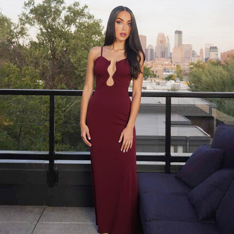 Women's V-Neck Cutout Backless Cami Dress