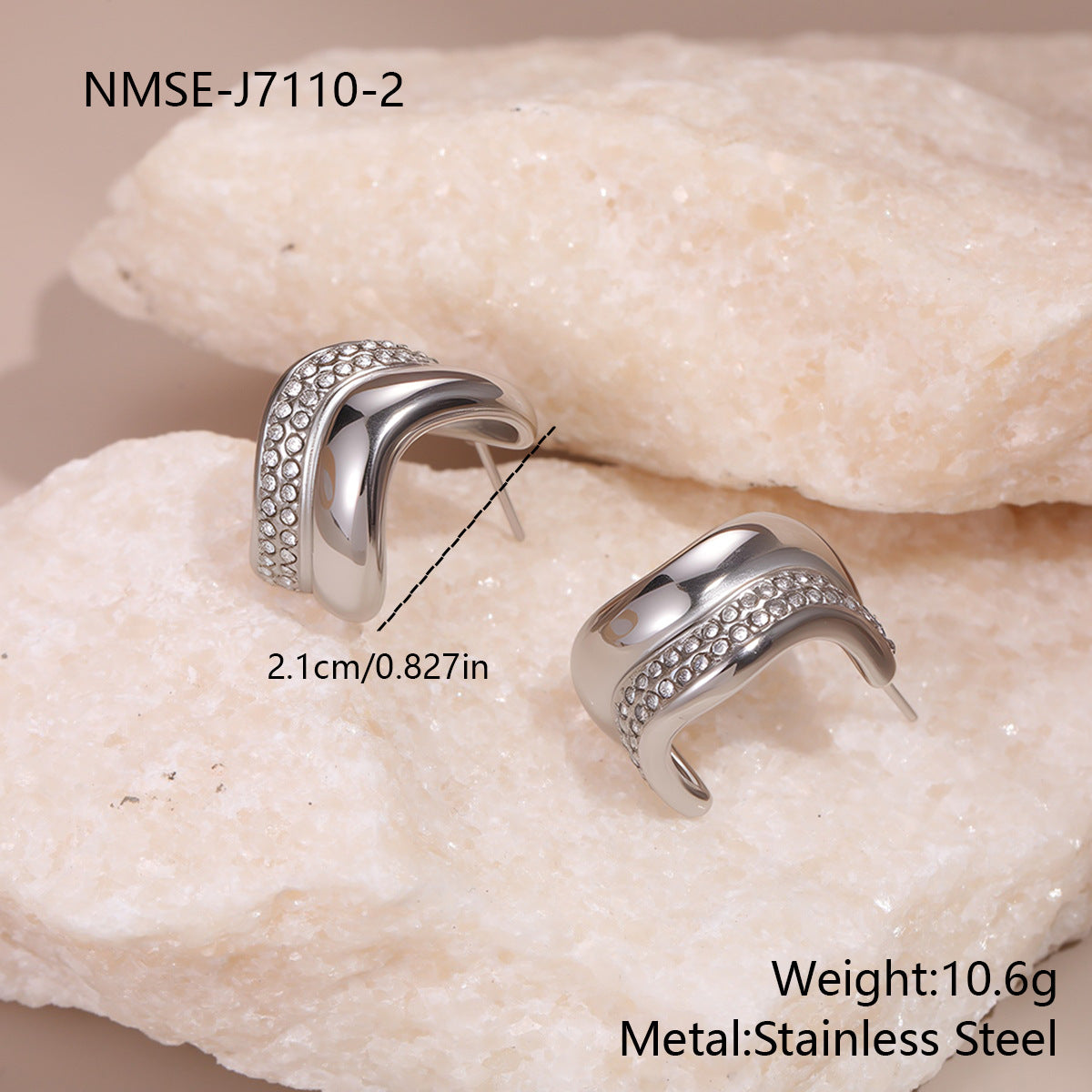 Steel Color Curve Stud Earrings