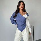 Women Long Sleeved Shirt Collared Tied Slim Fit Office