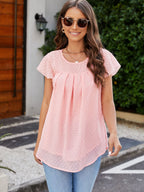 Women's Summer Flying Sleeves Chiffon Shirt Round Neck Dovetail Top T Shirt