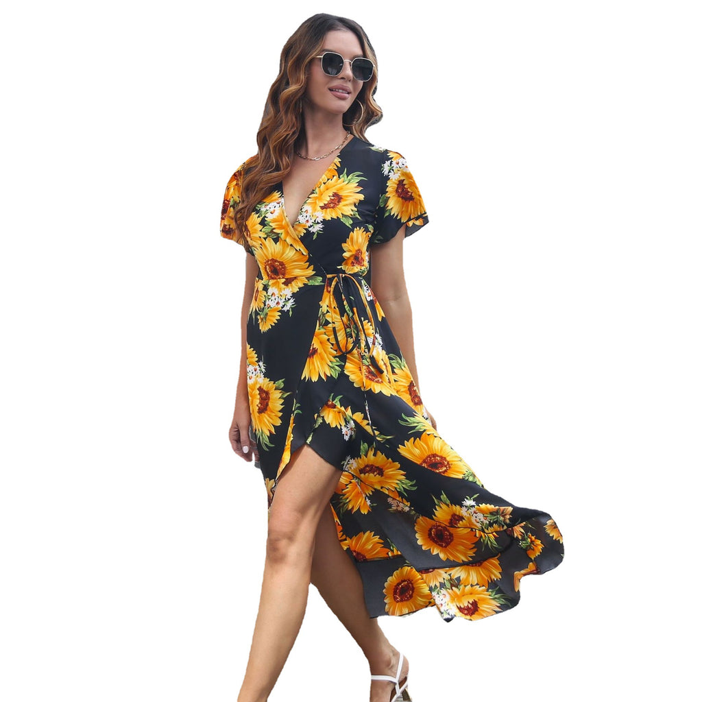 Boho Ruffled Wrap Vacation Maxi Dress