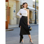 Women’s White Asymmetric Ruffle One Shoulder Top