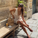 Women's Floral Lace-Up V-Neck Mini Dress