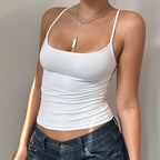 Women's Street Solid Color Basic Off Shoulder Square Collar Inner Vest Summer One Piece Outer Wear Slim Strap