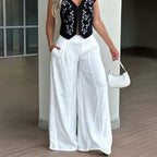 Women's High Waist Linen Blend Straight Leg Pants