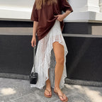 Split Ruffled Irregular Asymmetric Sweet Lace See Skirt