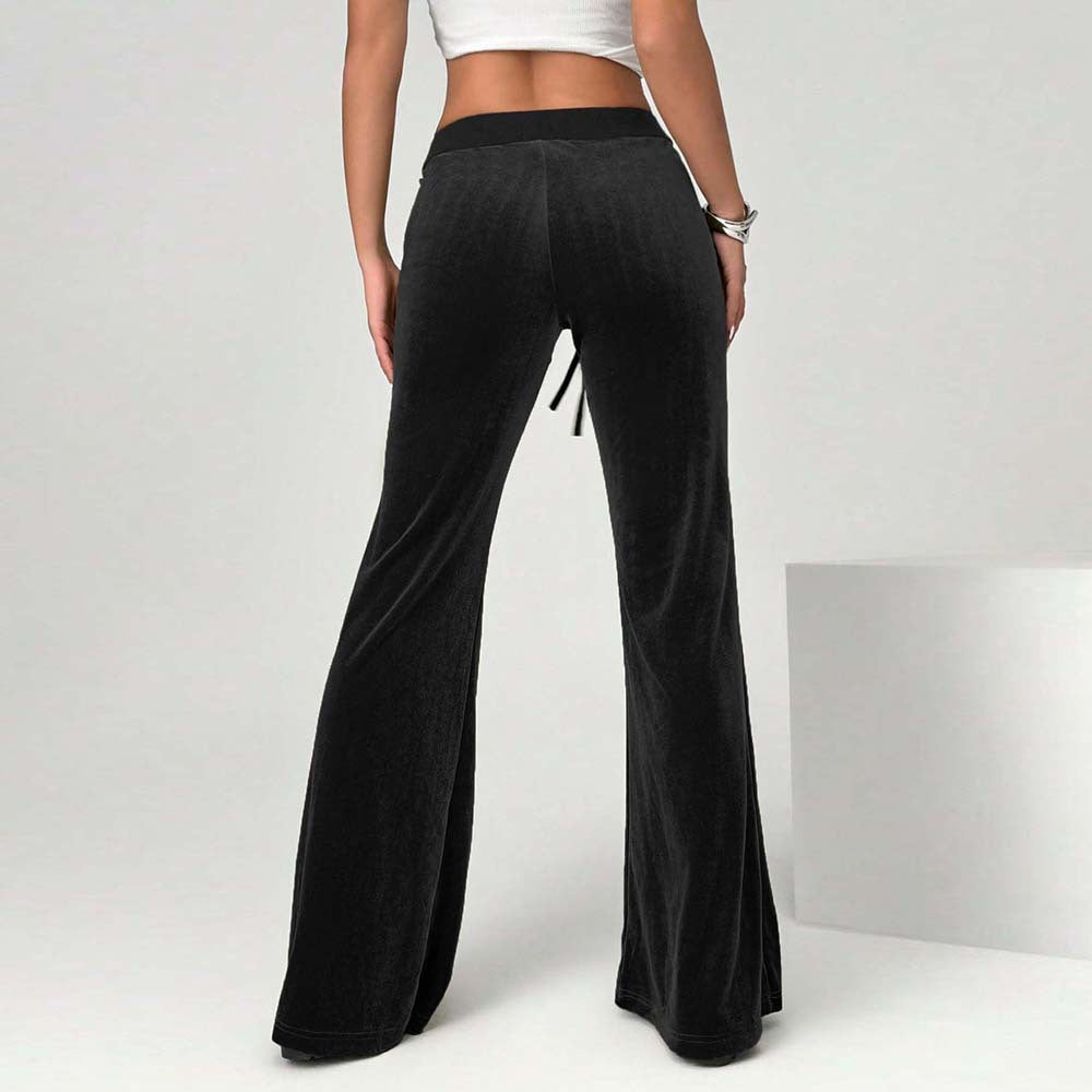 Women's Simple Velvet Casual Pants Drawstring Leg Slimming Wide Leg