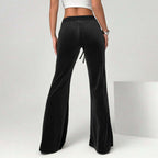 Women's Simple Velvet Casual Pants Drawstring Leg Slimming Wide Leg