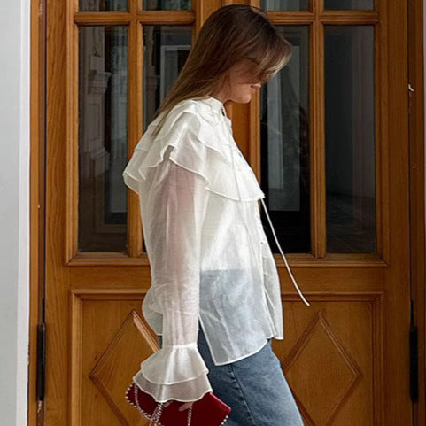 Women's French Ruffle Bell Sleeve Blouse
