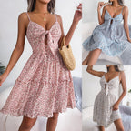 Women's Floral Ruffled V-Neck Tiered Vacation Dress