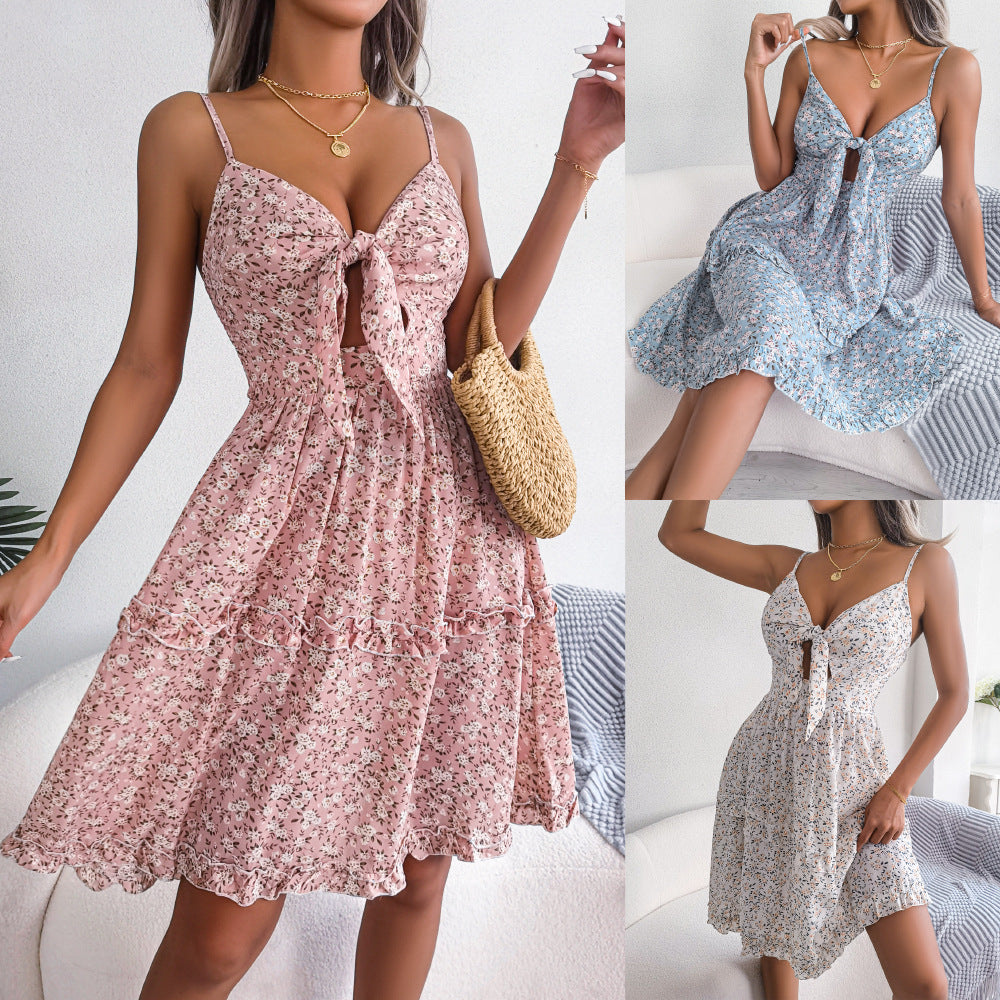 Women's Floral Ruffled V-Neck Tiered Vacation Dress