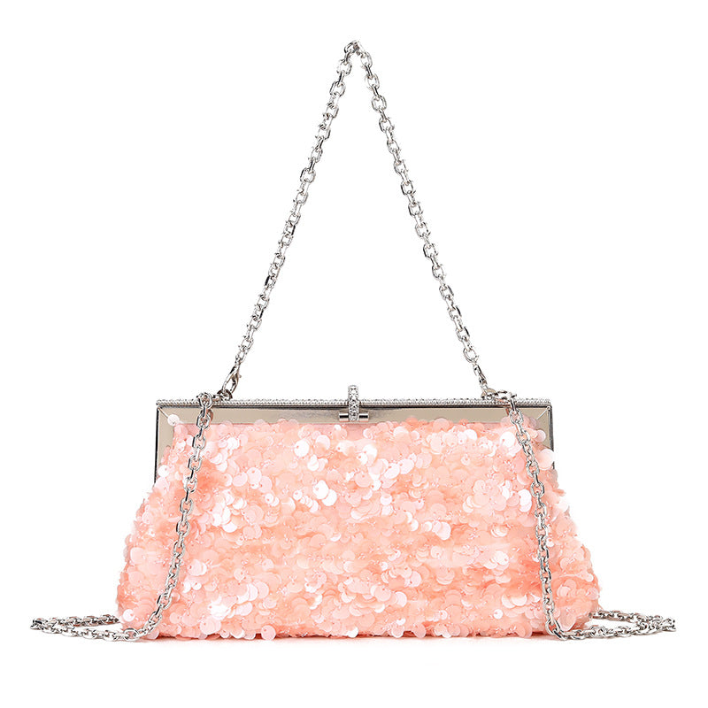 Women's Sequin Hard-Frame Chain Clutch