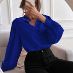Women's Shirt Autumn Elegant Solid Color Collared Long Sleeve Single Row Button Loose Women Top
