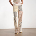 Retro Loose Print Wide Leg Straight Mop Denim Pants